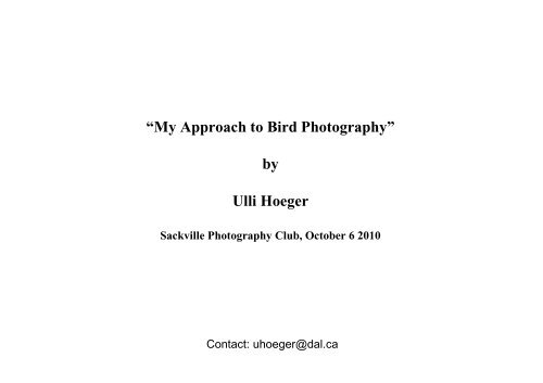 “My Approach to Bird Photography” by Ulli Hoeger