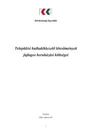 Települési hulladékkezelő létesítmények fajlagos beruházási költségei