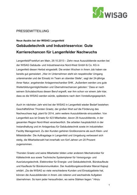 Neue Azubis WISAG Langenfeld