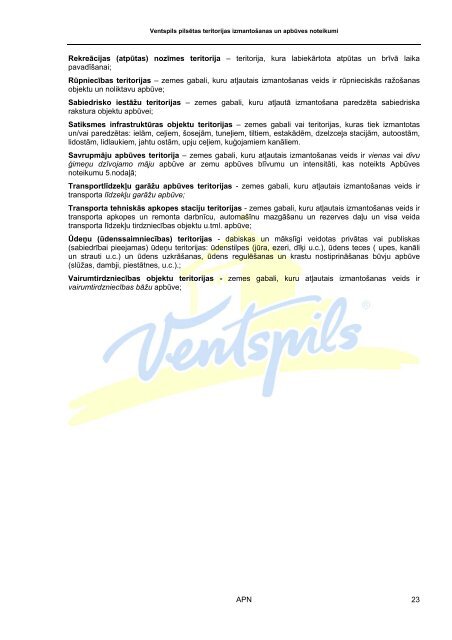 Ventspils pilsētas teritorijas izmantošanas un apbūves noteikumi