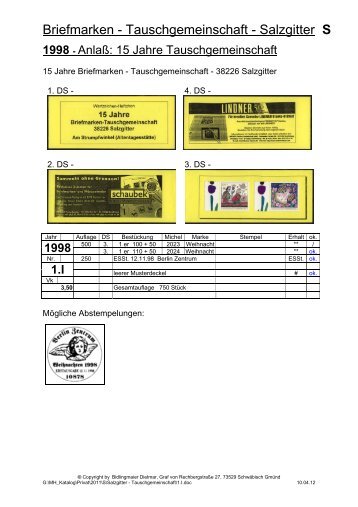 Briefmarken - Tauschgemeinschaft - Salzgitter S