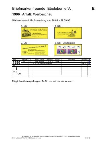 Briefmarkenfreunde Ebeleben e.V E