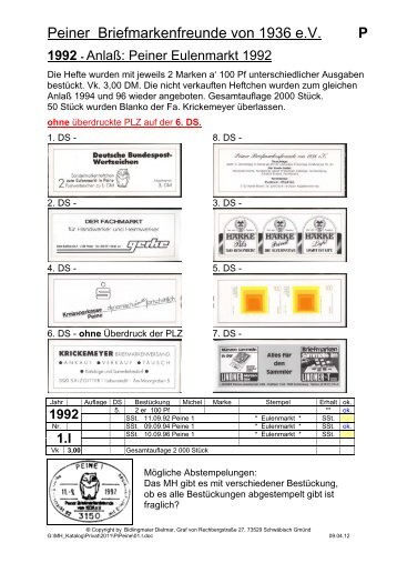 Peiner Briefmarkenfreunde von 1936 e.V P