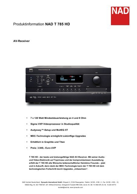 Produktinformation NAD T 785 HD