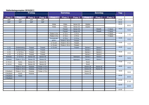 Wochenplan TC Walldorf-Astoria