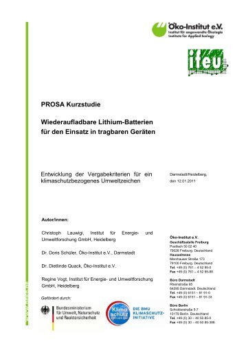 PROSA Kurzstudie Wiederaufladbare Lithium ... - Öko-Institut eV