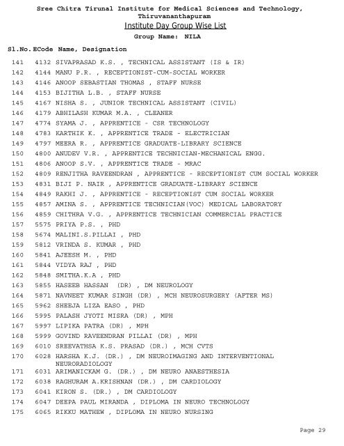 Institute Day Group Wise List