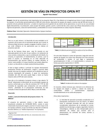 GESTIÓN DE VÍAS EN PROYECTOS OPEN PIT