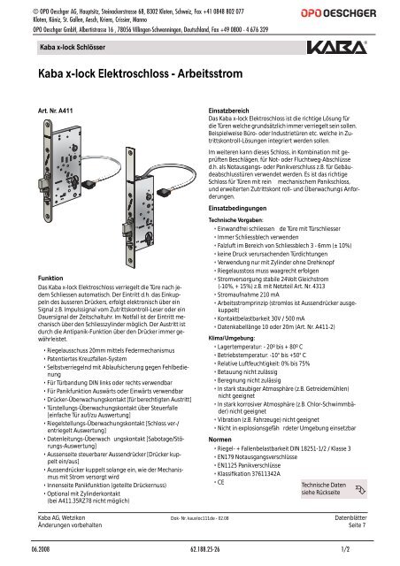 Kaba x-lock Elektroschloss - Arbeitsstrom - OPO Oeschger AG