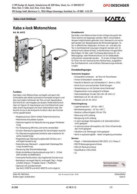 Kaba x-lock Motorschloss - OPO Oeschger AG