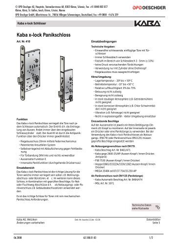 Kaba x-lock Panikschloss - OPO Oeschger AG