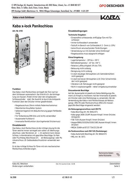 Kaba x-lock Panikschloss - OPO Oeschger AG