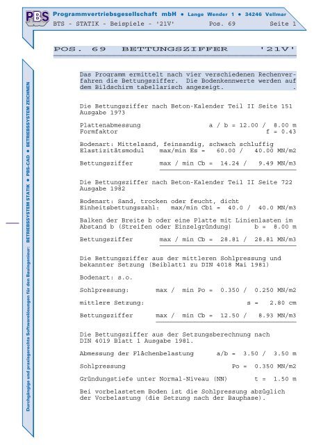 PBS BTS - STATIK - Beispiele - '21V' Pos. 69 Seite 1 POS. 69 ...