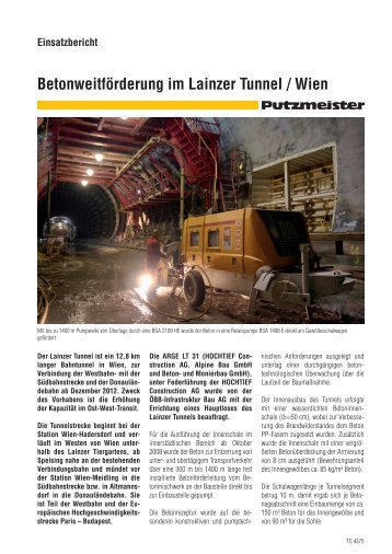 Betonweitförderung im Lainzer Tunnel / Wien - Putzmeister