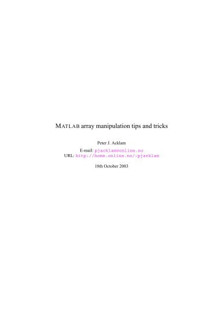 MATLAB array manipulation tips and tricks