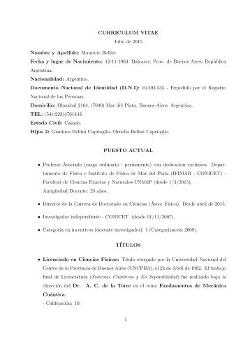 Bellini, Mauricio - Dep. de Física - Universidad Nacional de Mar del ...