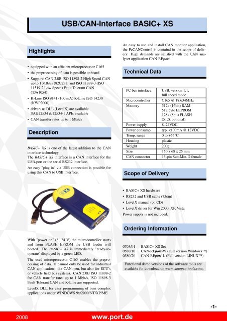 USB/CAN-Interface BASIC+ XS - Port GmbH