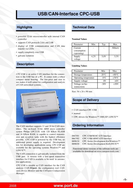 USB/CAN-Interface CPC-USB - Port GmbH