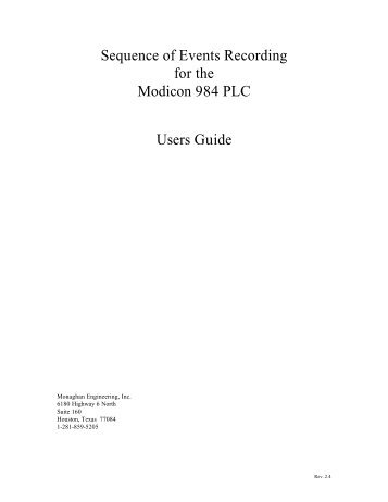 Sequence of Events Recording for the Modicon 984 PLC Users Guide