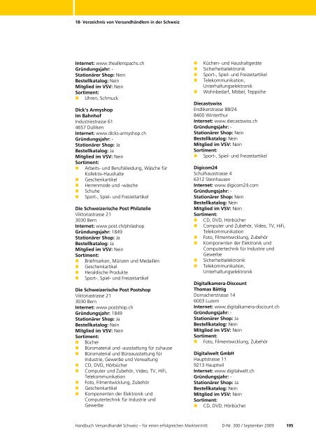 Handbuch Versandhandel Schweiz - Die Schweizerische Post