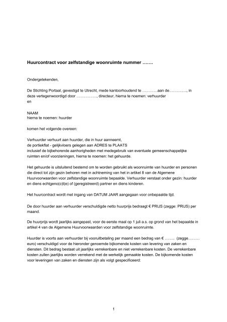 Huurcontract voor zelfstandige woonruimte nummer