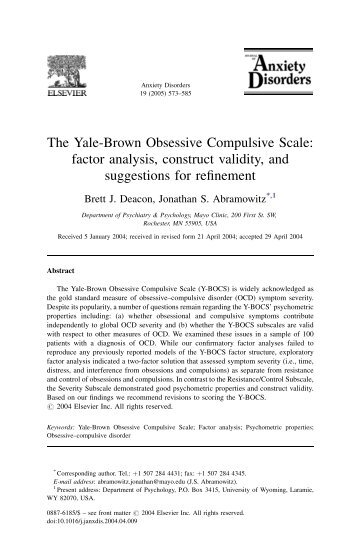 The Yale-Brown Obsessive Compulsive Scale - University of ...