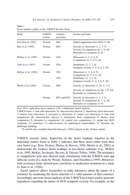 The Yale-Brown Obsessive Compulsive Scale - University of ...