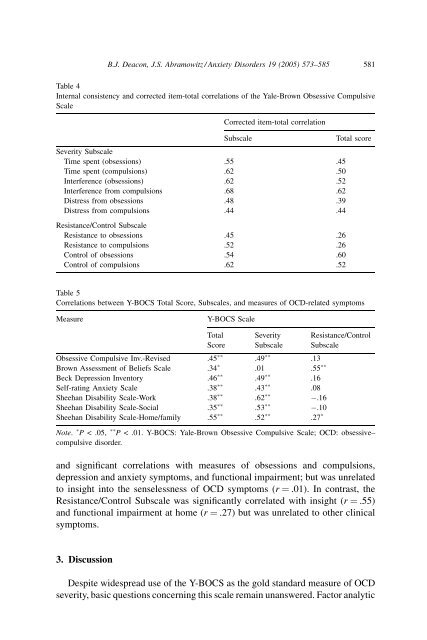 The Yale-Brown Obsessive Compulsive Scale - University of ...