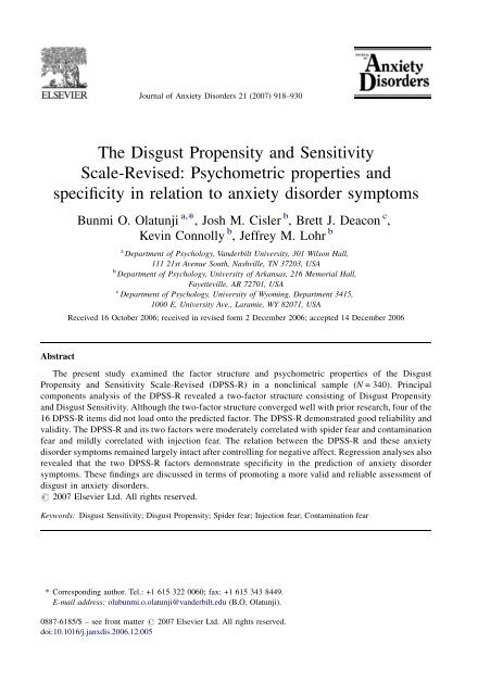 The Disgust Propensity and Sensitivity Scale-Revised - University of ...