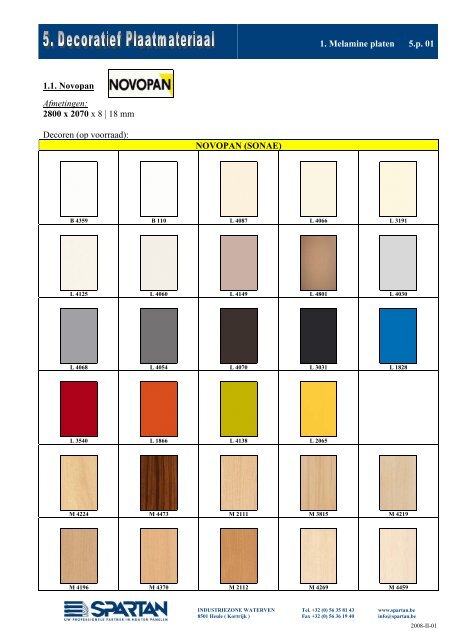 1 Melamine platen 5.p 02 1.1 Novopan (vervolg) NOVOPAN (SONAE)