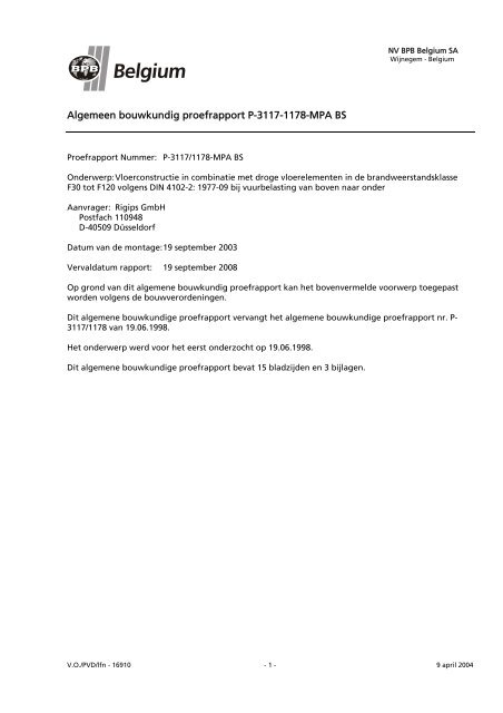 Algemeen bouwkundig proefrapport P-3117-1178-MPA BS