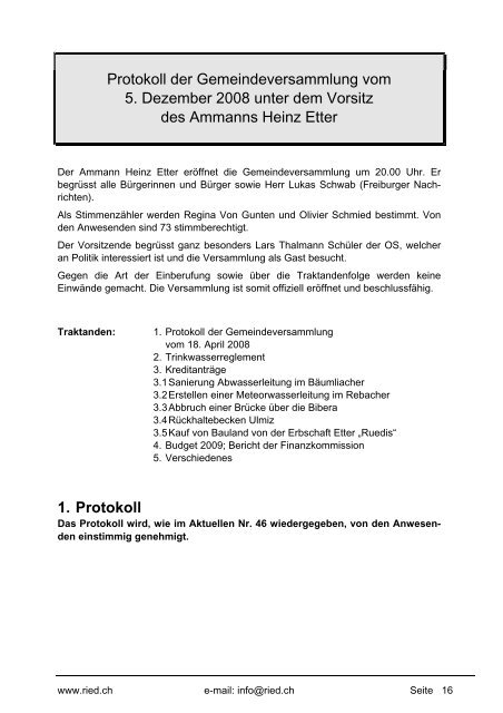 Bulletin Nr. 47 (Mai 2009) - Gemeinde Ried b. Kerzers