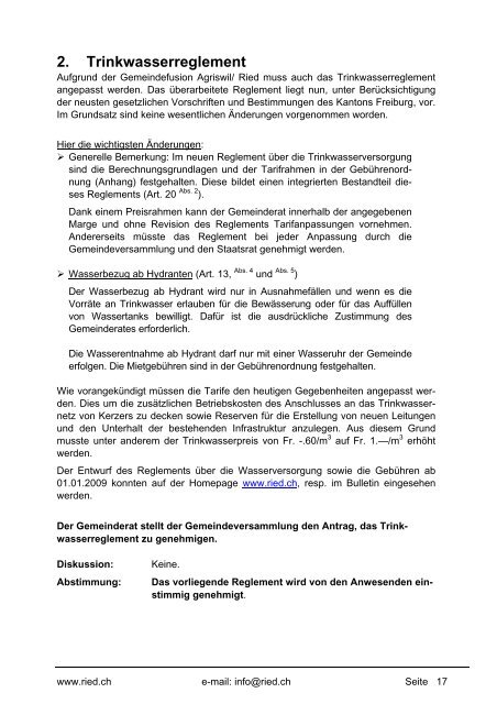 Bulletin Nr. 47 (Mai 2009) - Gemeinde Ried b. Kerzers