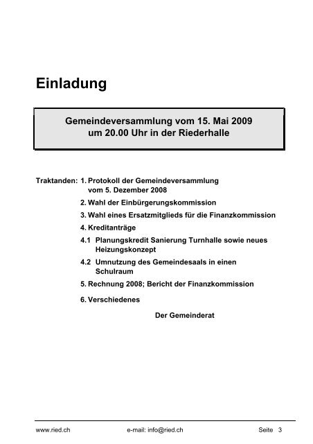 Bulletin Nr. 47 (Mai 2009) - Gemeinde Ried b. Kerzers