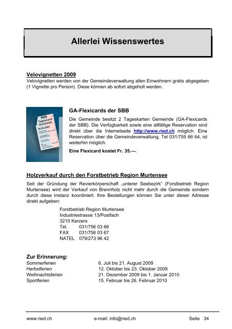 Bulletin Nr. 47 (Mai 2009) - Gemeinde Ried b. Kerzers