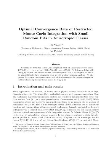 Optimal Convergence Rate of Restricted Monte Carlo Integration ...