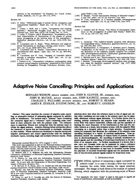 Adaptive Noise Cancelling Principles and Applications
