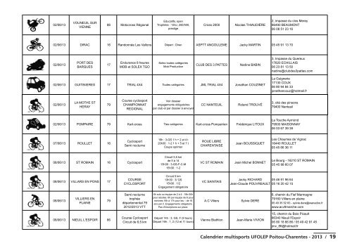 Calendrier Ufolep Poitou Charentes 2013