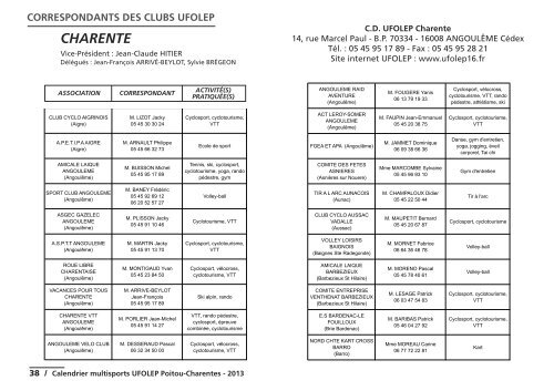 Calendrier Ufolep Poitou Charentes 2013