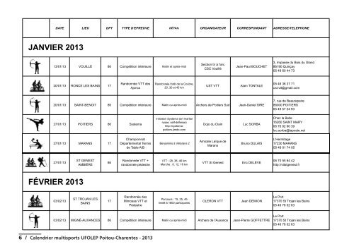 Calendrier Ufolep Poitou Charentes 2013