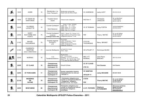 Calendrier Multisports UFOLEP Poitou-Charentes – 2011 1