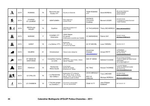 Calendrier Multisports UFOLEP Poitou-Charentes – 2011 1