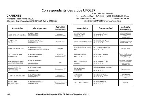 Calendrier Multisports UFOLEP Poitou-Charentes – 2011 1