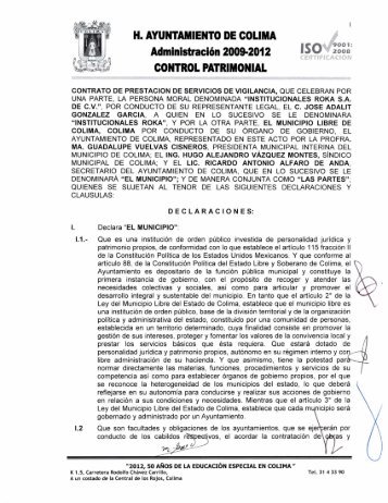 H AYUNTAMIENTO DE COLIMA Administracion 2009-2012 CONTROL PATRIMONIAL