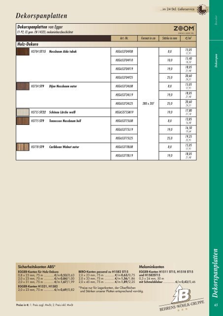 Dekorspanplatten - Behrens-Wöhlk-Gruppe