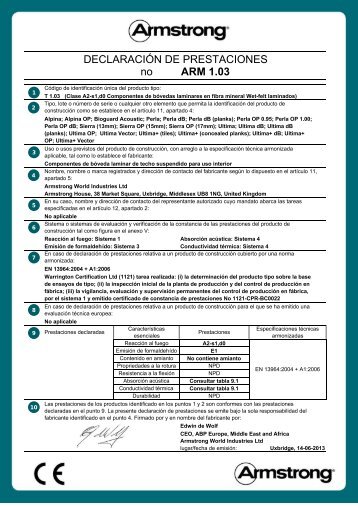 DECLARACIÓN DE PRESTACIONES no ARM 1.03