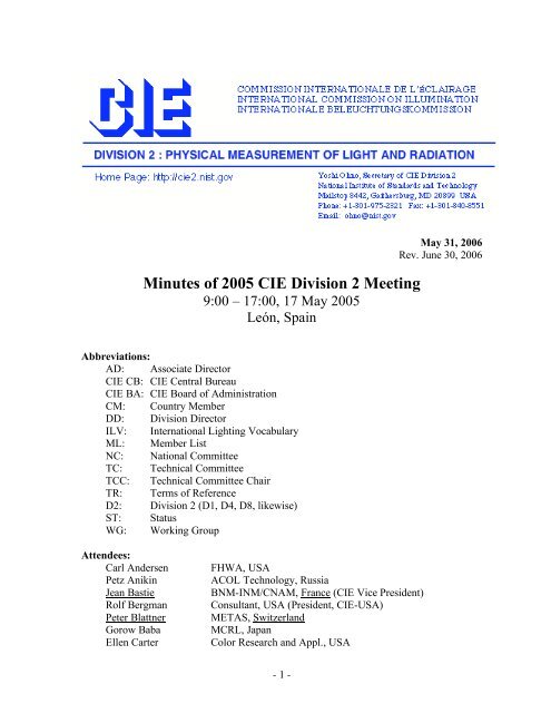 Minutes of 2005 CIE Division 2 Meeting