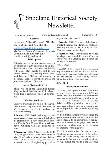 Snodland Historical Society Newsletter