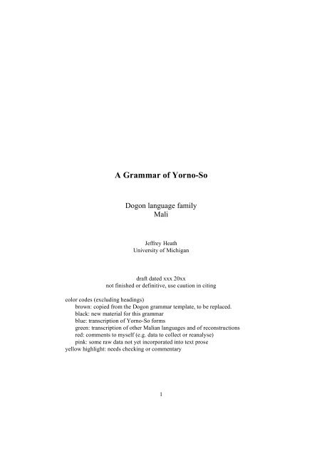 Yorno So grammar - Dogon and Bangime Linguistics