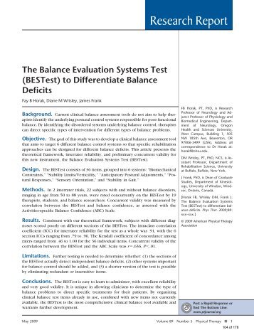 The Balance Evaluation Systems Test